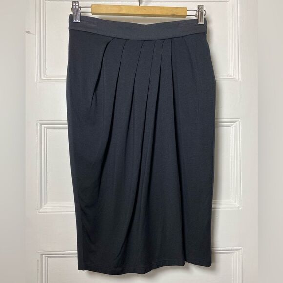MAX MARA Pleated Faux-Wrap Knee Length Jersey Pencil Skirt in Black Sz 4 Small - Picture 1 of 13